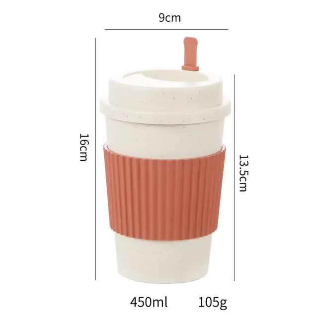 Reusable Coffee Cups with Lids Wheat Straw Portable Coffee Cup Dishwasher Safe Eco Friendly Coffee Mug Coffee Tea Espresso Cups