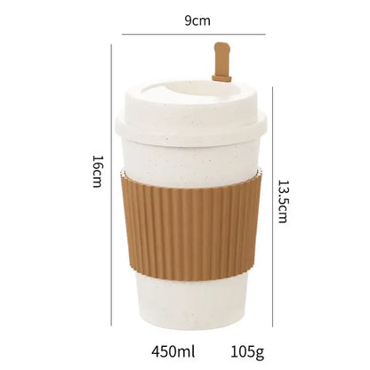 Reusable Coffee Cups with Lids Wheat Straw Portable Coffee Cup Dishwasher Safe Eco Friendly Coffee Mug Coffee Tea Espresso Cups