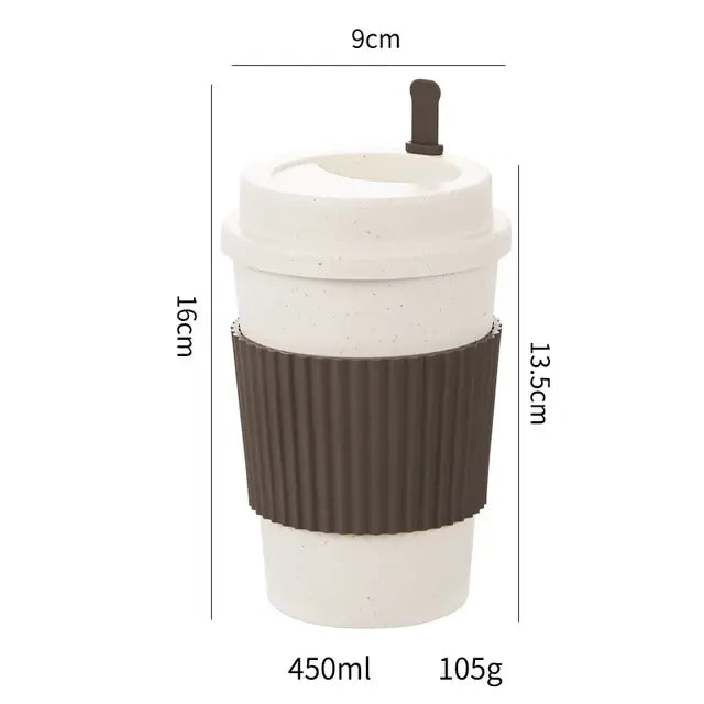 Reusable Coffee Cups with Lids Wheat Straw Portable Coffee Cup Dishwasher Safe Eco Friendly Coffee Mug Coffee Tea Espresso Cups