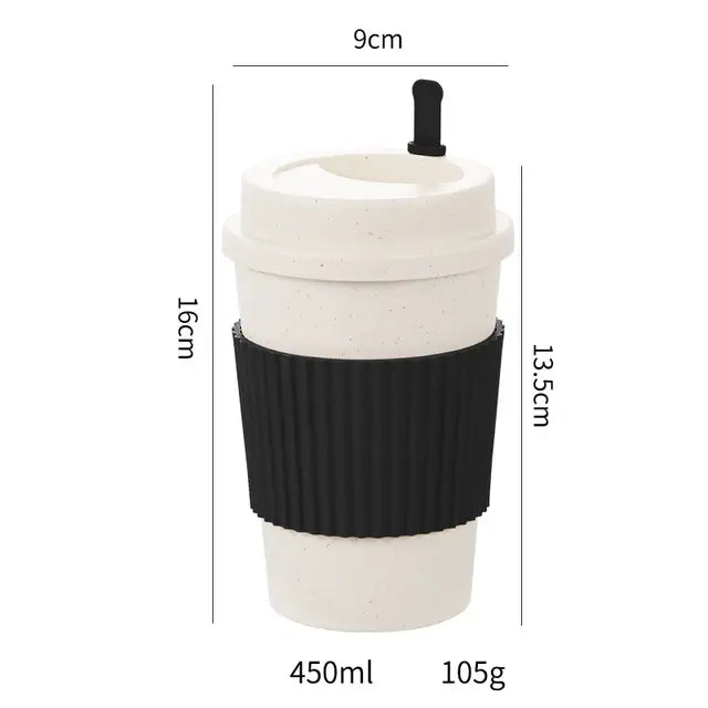 Reusable Coffee Cups with Lids Wheat Straw Portable Coffee Cup Dishwasher Safe Eco Friendly Coffee Mug Coffee Tea Espresso Cups