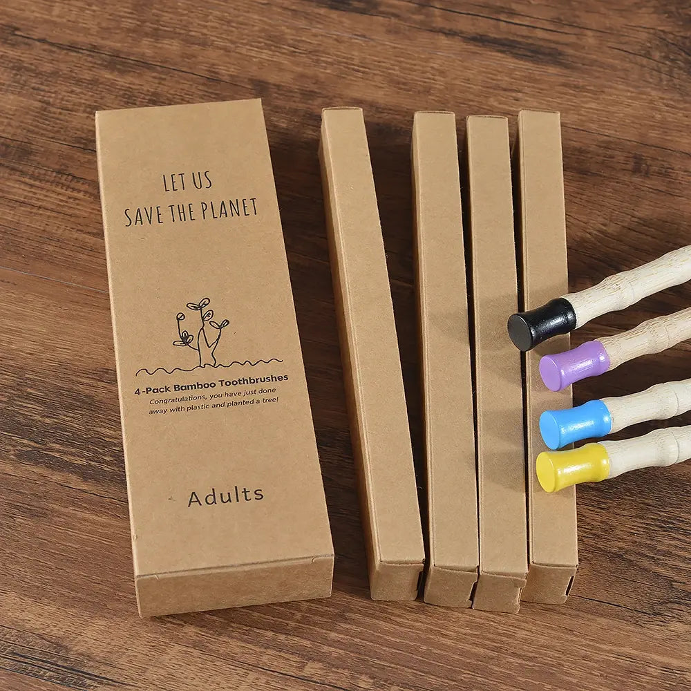 4Pcs Adult Bamboo Toothbrush Medium Bristles Eco Friendly Biodegradable Toothbrush Sustainable Compostable Tooth Brush