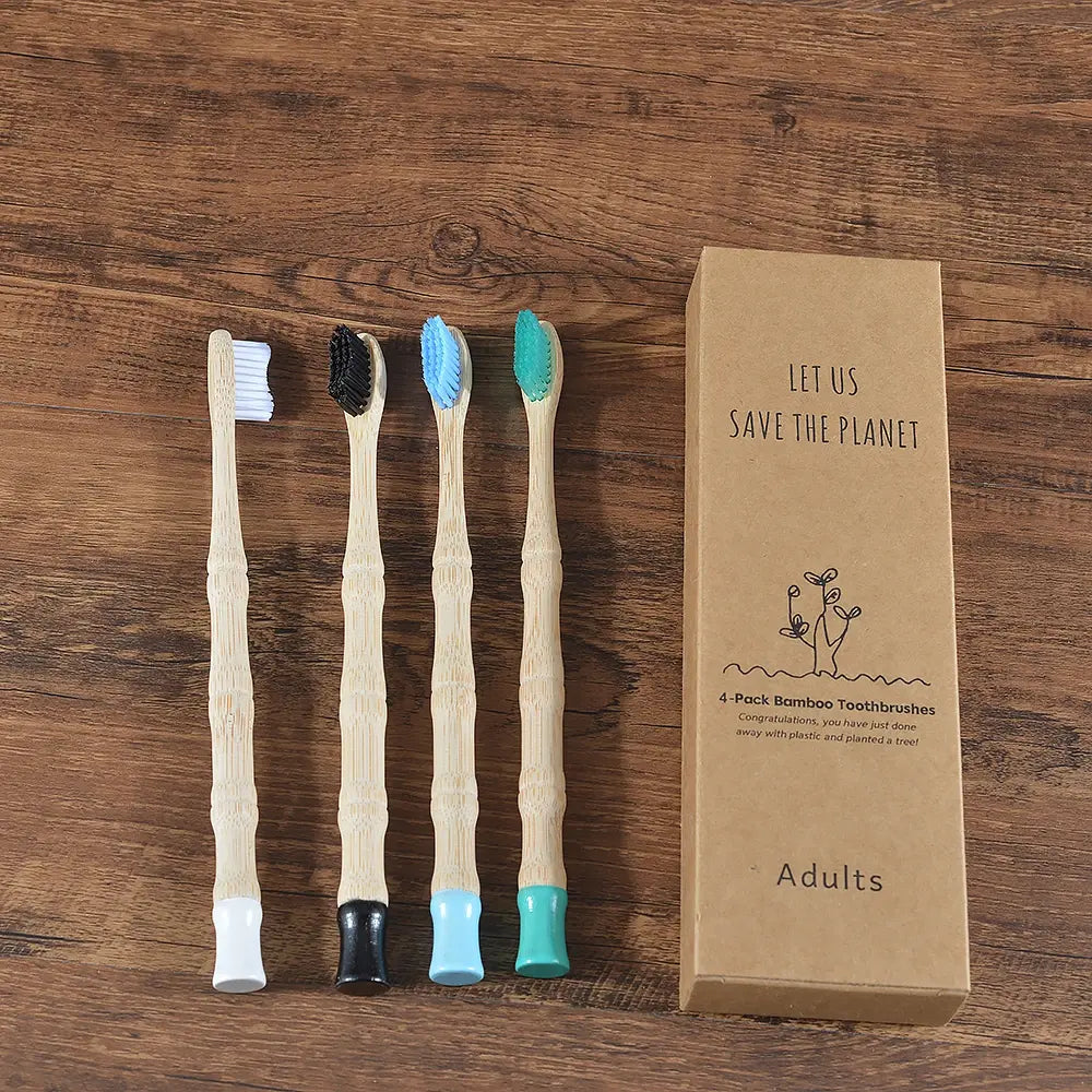 4Pcs Adult Bamboo Toothbrush Medium Bristles Eco Friendly Biodegradable Toothbrush Sustainable Compostable Tooth Brush