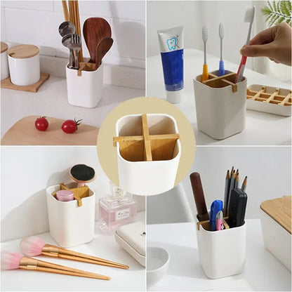 Totally Bamboo Toothbrush Holder Naturally Eco Friendly Toothbrush Caddy Bathroom Antibacterial Pot Compact Toothbrush Tumbler