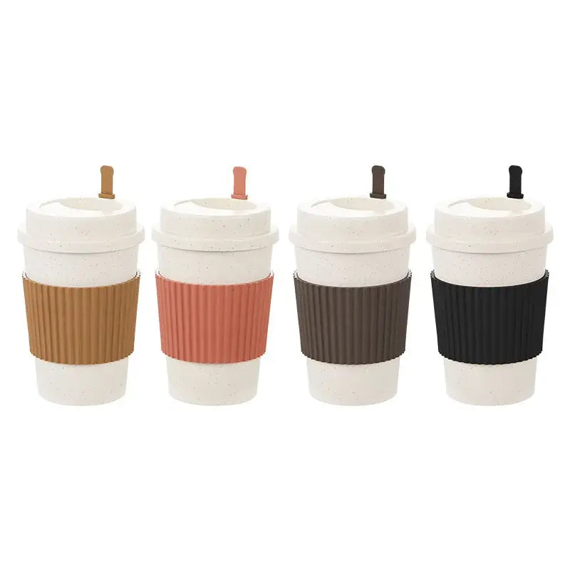 Reusable Coffee Cups with Lids Wheat Straw Portable Coffee Cup Dishwasher Safe Eco Friendly Coffee Mug Coffee Tea Espresso Cups