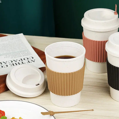 Reusable Coffee Cups with Lids Wheat Straw Portable Coffee Cup Dishwasher Safe Eco Friendly Coffee Mug Coffee Tea Espresso Cups